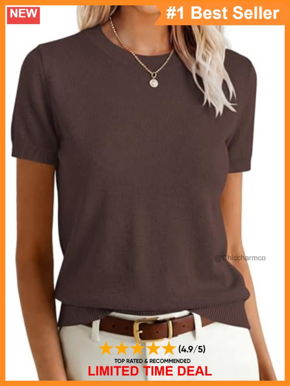 Women's Wool Blend Short Sleeve Sweater Crew Neck Knit Pullover